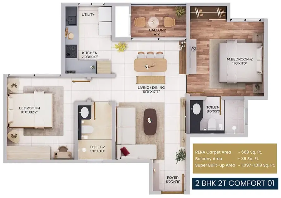 1 BHK TA FF Type A - Floor Plan