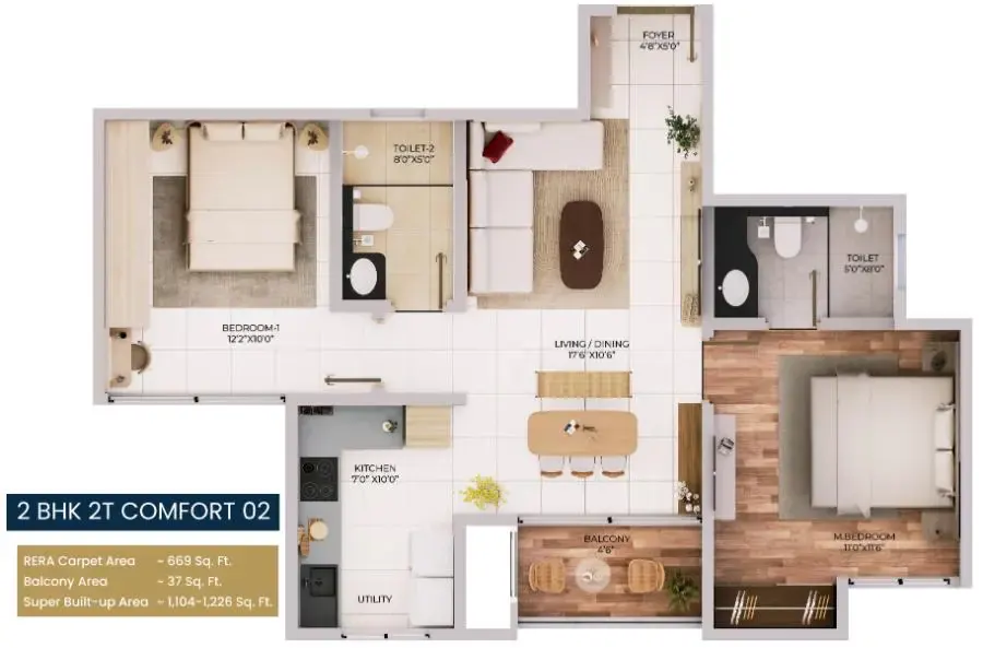1 BHK TA FF Type B - Floor Plan