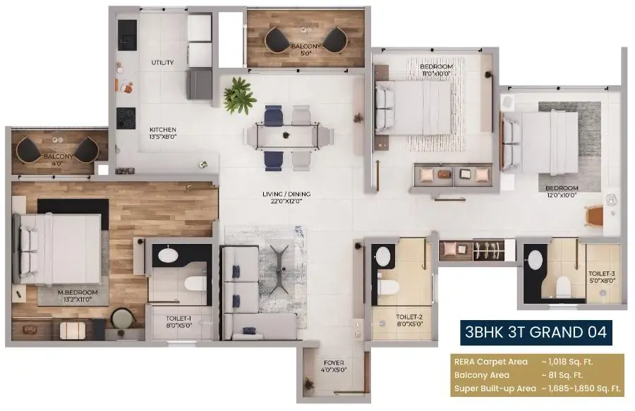 2 BHK TA FF Type A - Floor Plan
