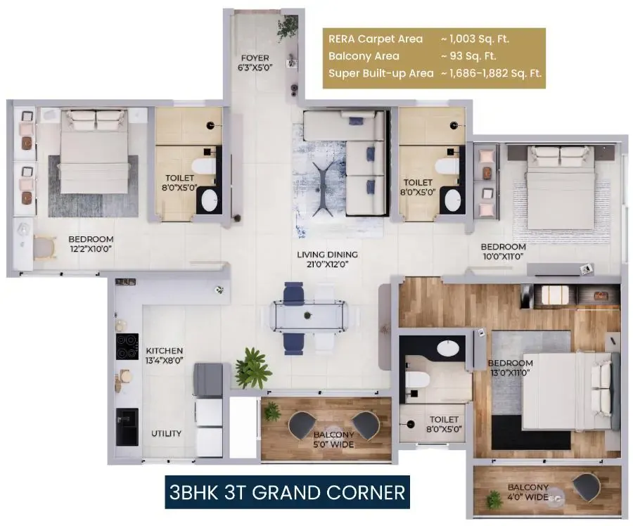 2 BHK TA FF Type B - Floor Plan