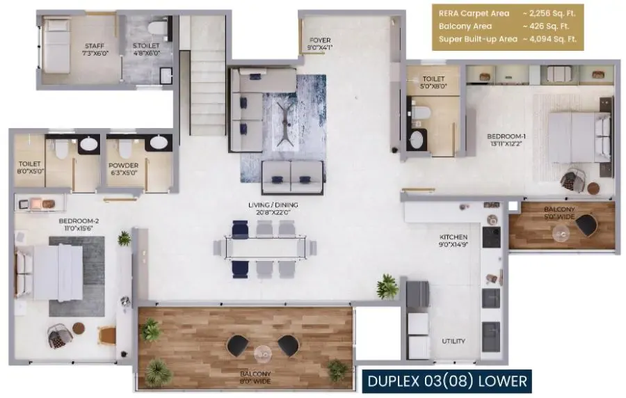 4 BHK TA FF Type B - Floor Plan