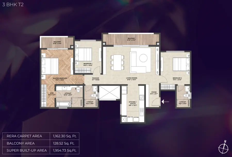 Purva Heritage 3 BHK Floor Plan Type B Grand Suite