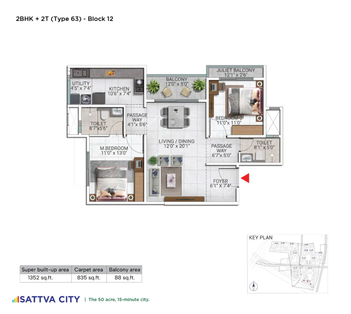 2 BHK TA FF Type A - Floor Plan