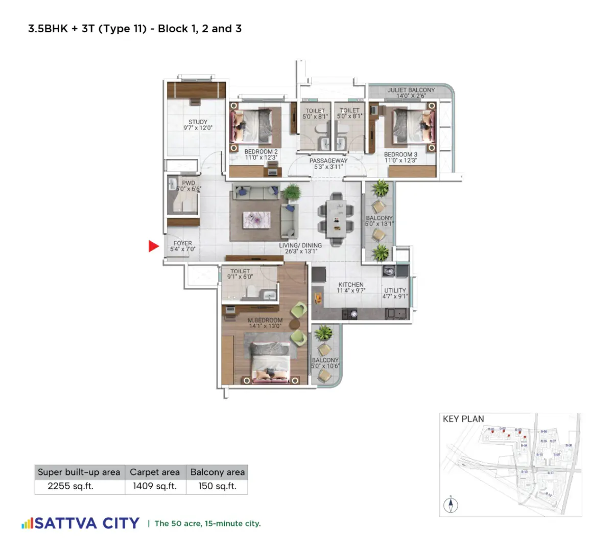 3.5 BHK TA FF Type A - Floor Plan