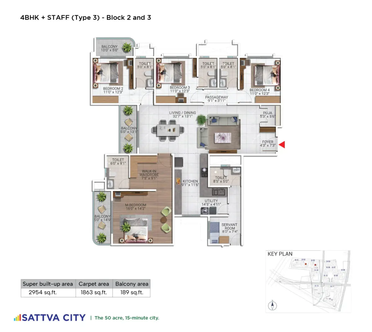 4 BHK TA FF Type A - Floor Plan
