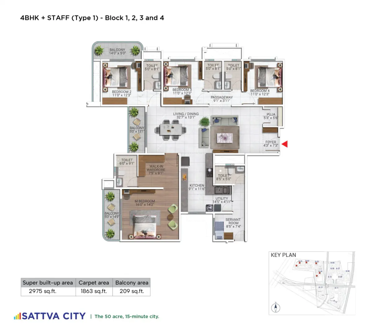 4 BHK TA FF Type B - Floor Plan