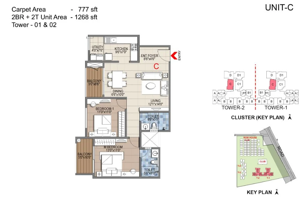 Sattva Songbird 2 BHK Apartment Floor Plan