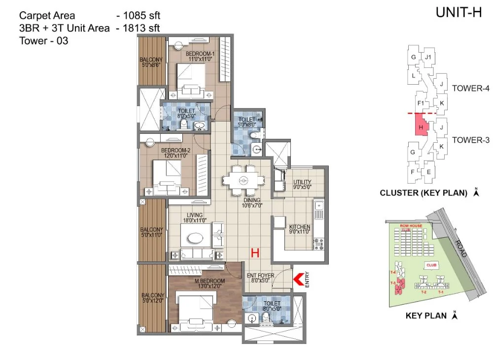 Sattva Songbird 3 BHK Luxury Apartment Floor Plan