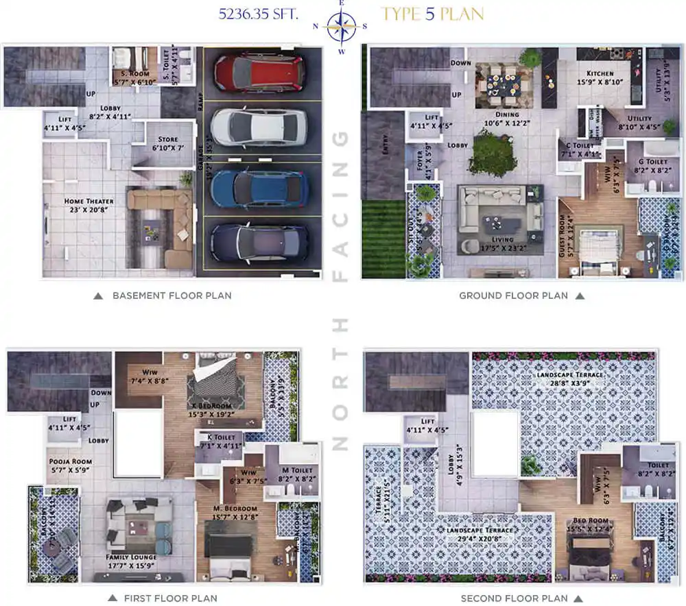 Sattva Springs 4 BHK Premium Row Villa 5236 to 5287 sq ft Floor Plan
