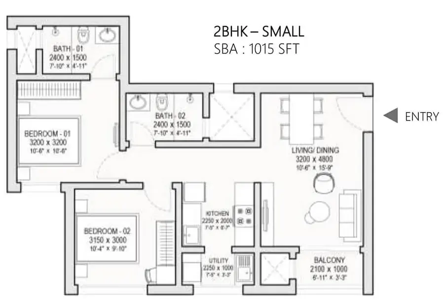 1 BHK TA FF Type B - Floor Plan