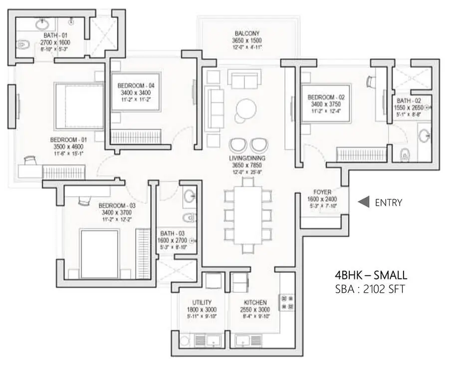 4 BHK TA FF Type A - Floor Plan