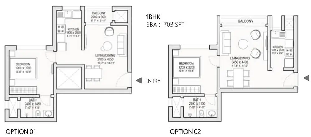 1 BHK TA FF Type A - Floor Plan