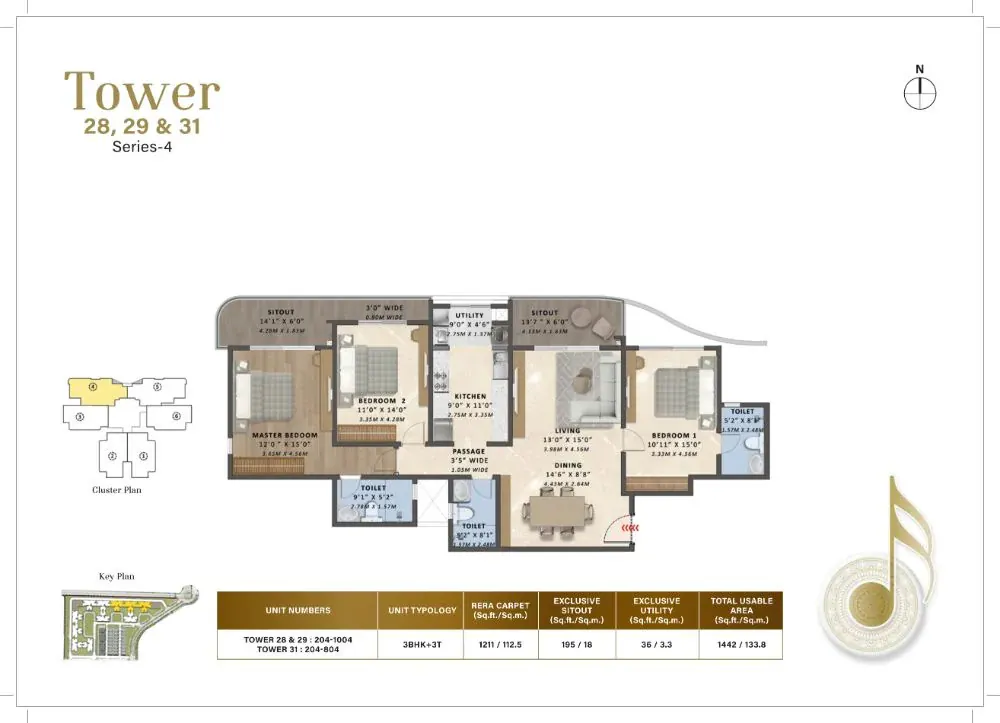 3 BHK TA FF Type C - Floor Plan