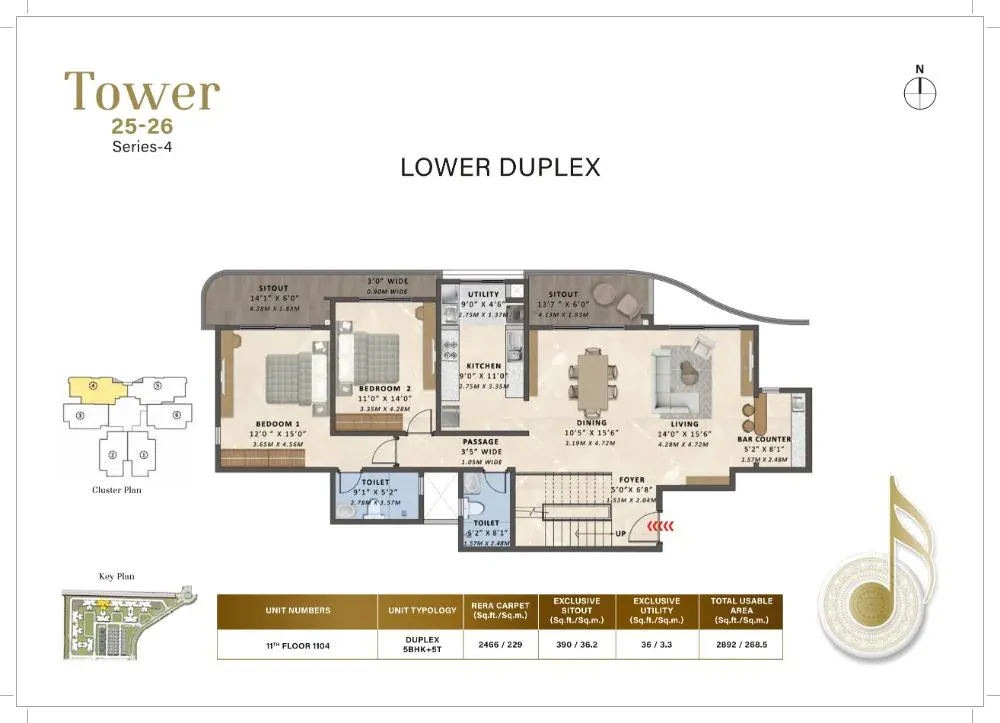 3 BHK DL Duplex Type B - Floor Plan