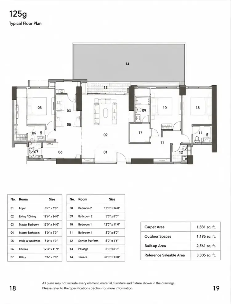 3 BHK TA SF Type A - Floor Plan