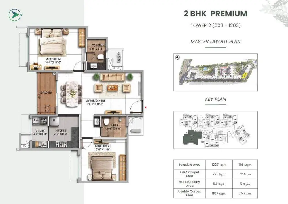 2 BHK Premium Floor Plan - TVS Emerald Altura