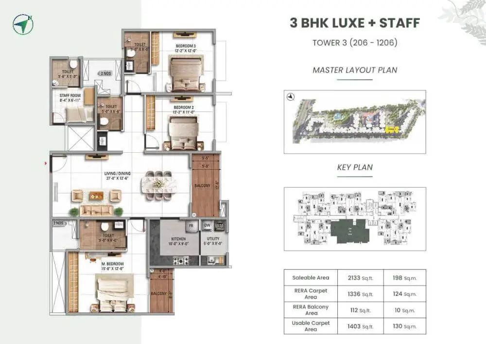 3 BHK Luxe Floor Plan - TVS Emerald Altura
