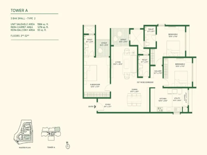 3 BHK Type B - Floor Plan