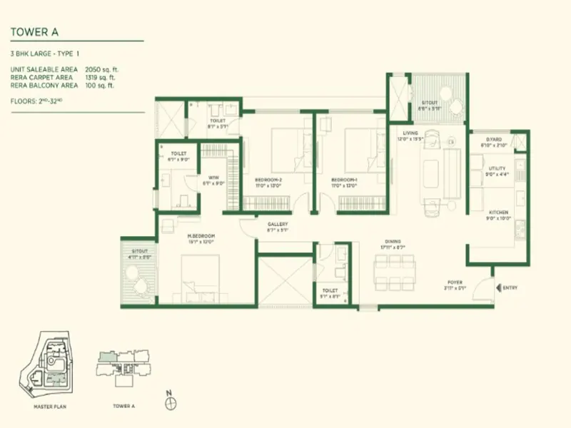 3 BHK Type C - Floor Plan