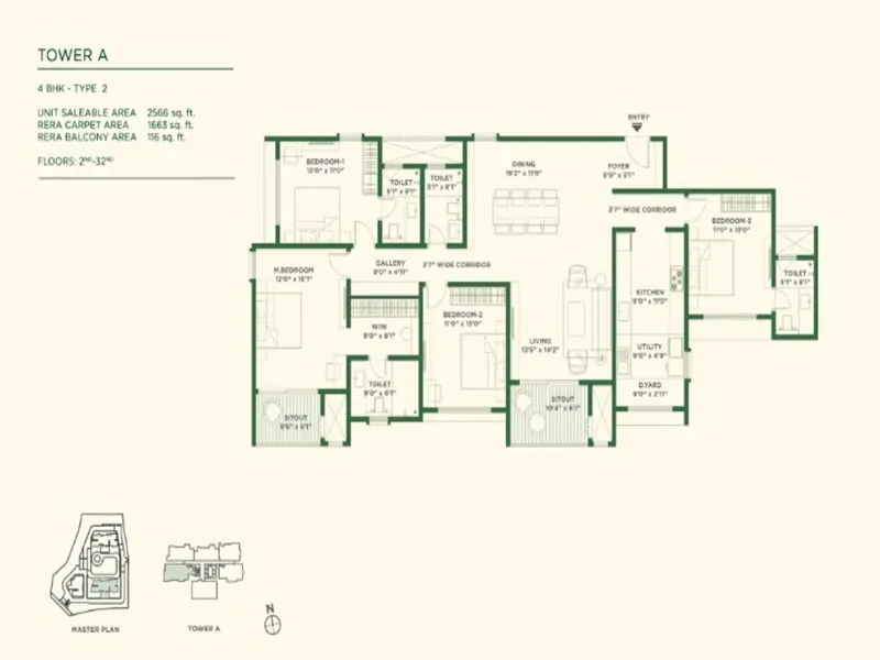 4 BHK Type A - Floor Plan