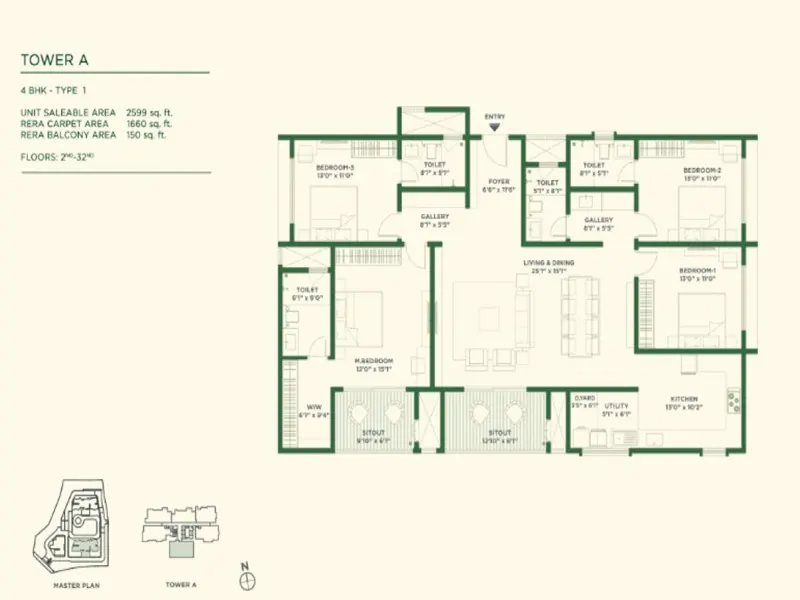 4 BHK Type B - Floor Plan